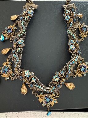 Michal Negrin Ornate Crystal and Fabric Statement Choker Necklace